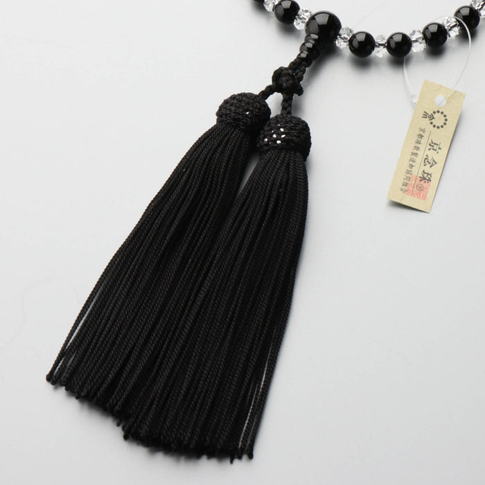 数珠 女性用 黒オニキス7mm 水晶平切子コンビ 上仕立 正絹房 (黒色
