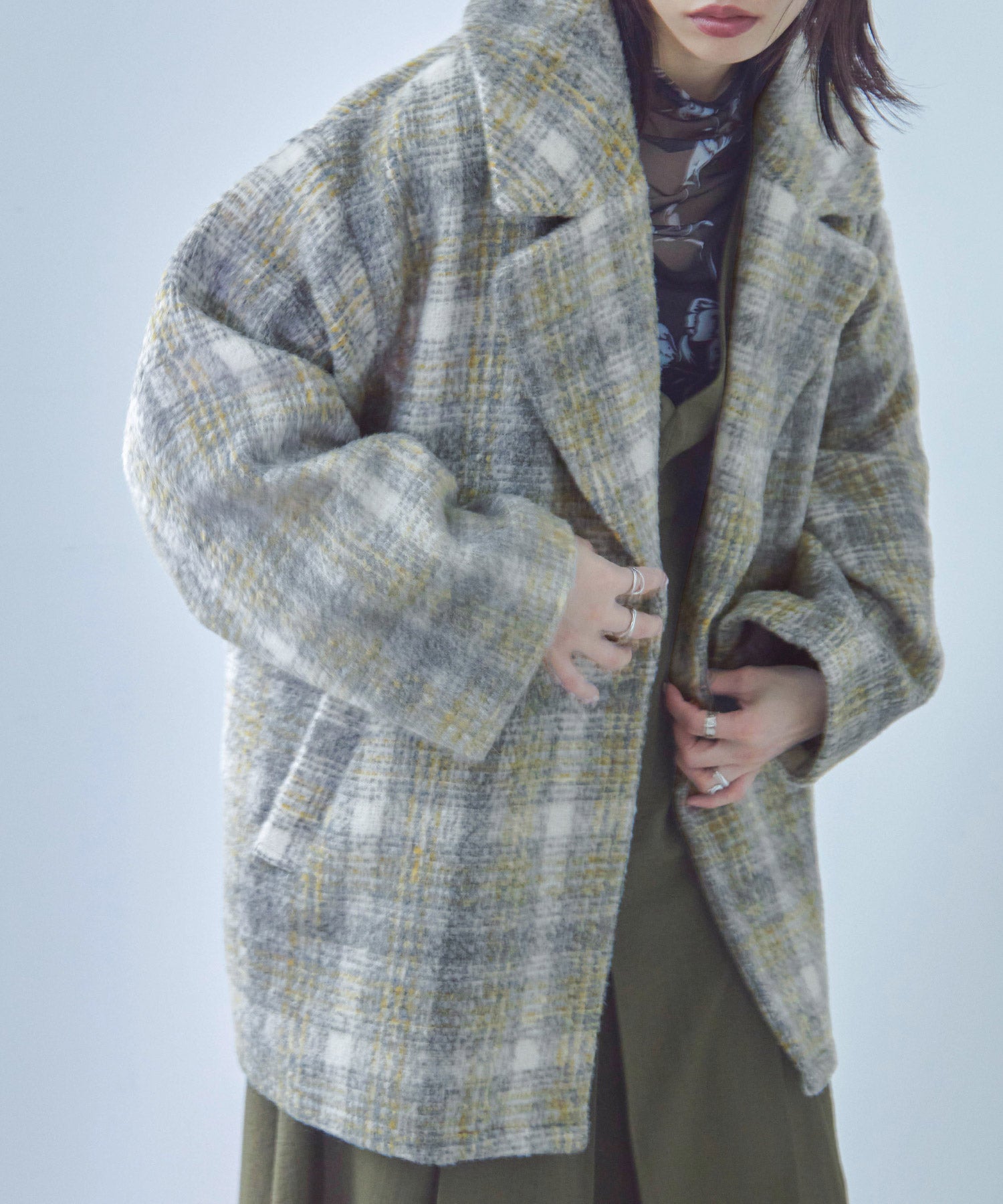チェック柄 オーバーサイズ ハーフコート｜コート・ジャケット