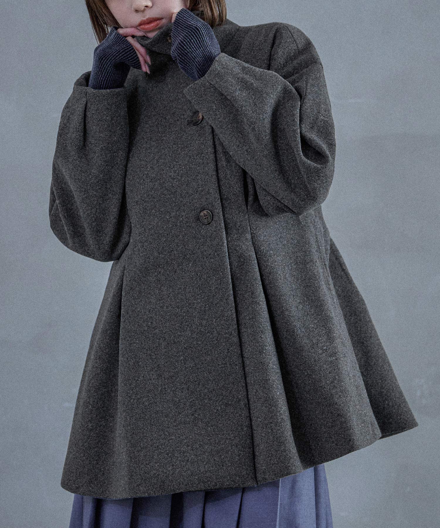 スタンドカラー ウエスト絞りAラインコート｜コート・ジャケット