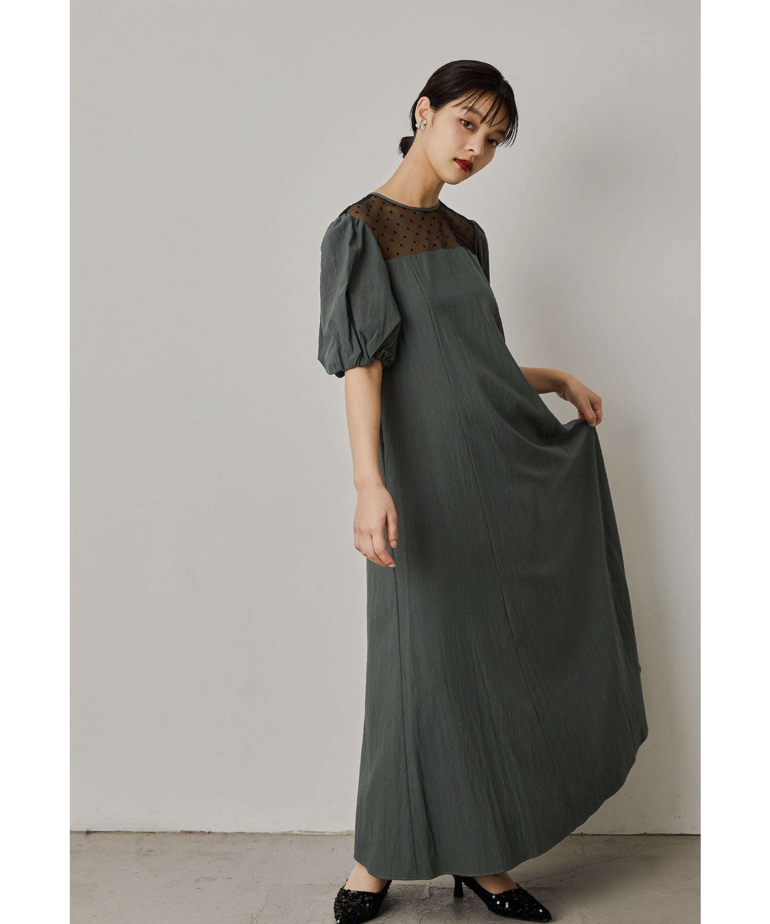 デコレートドットAラインドレス マタニティ 妊婦 結婚式 同窓会 二次会