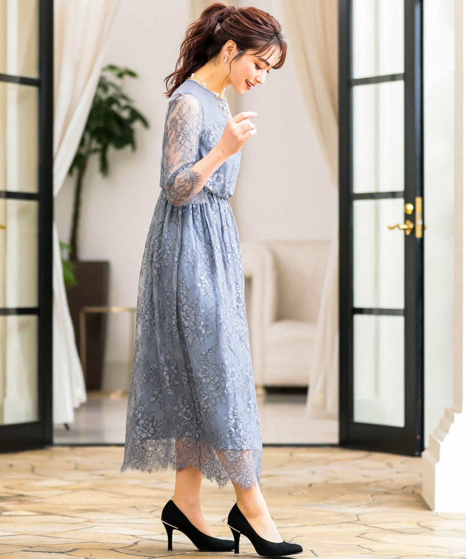 オールレースロング 結婚式ワンピース パーティードレス 成人式 同窓会