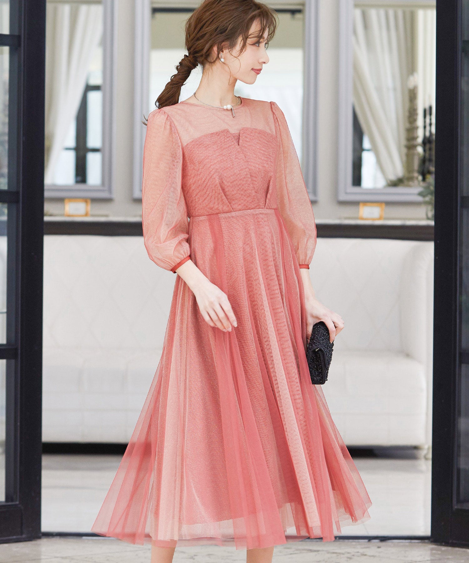 ビスチェ風ラメチュールパーティードレス｜パーティードレス・結婚式