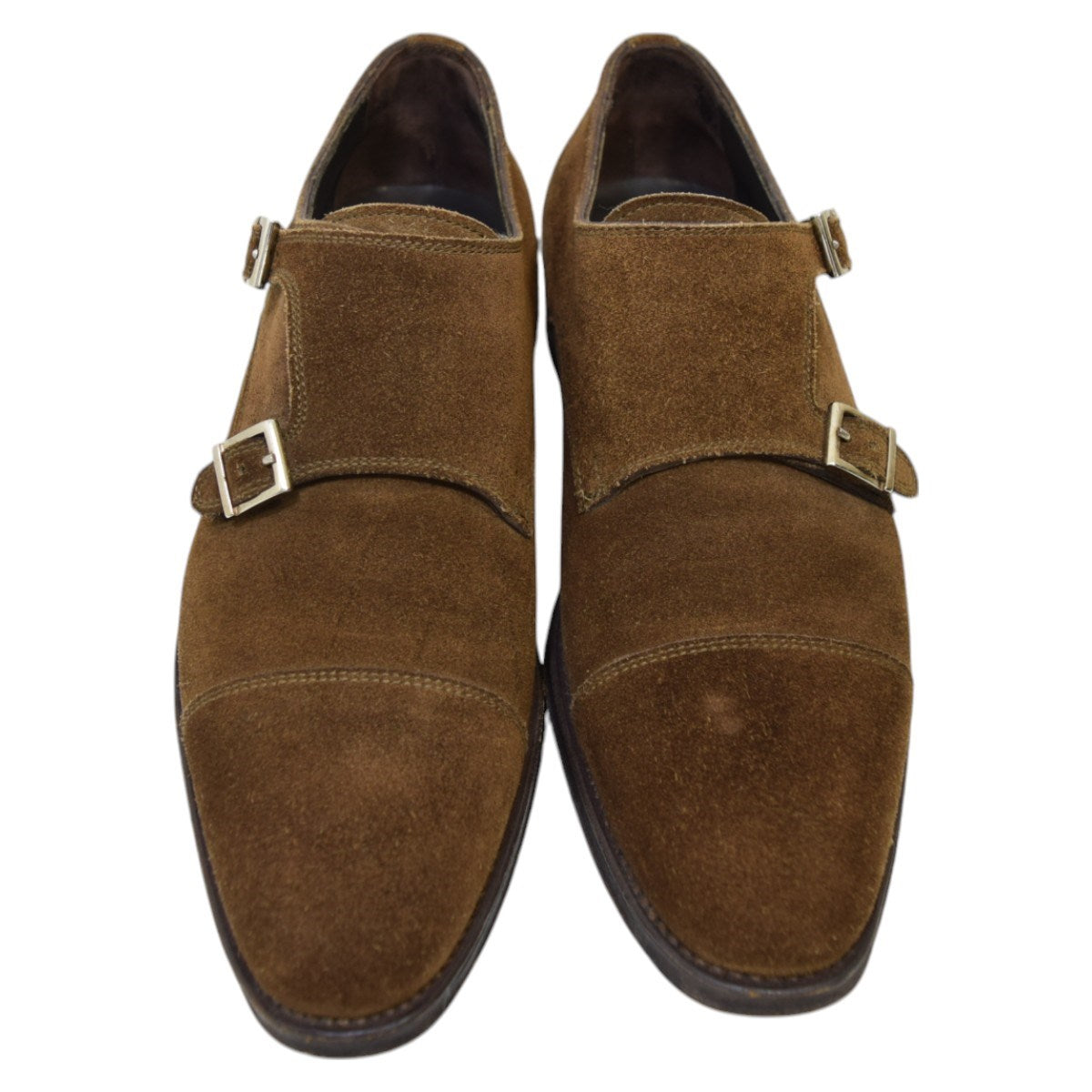 Santoni×BEAMS F スエードダブルモンクストラップシューズ ブラウン