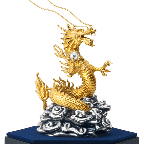 純金置物 「瑞雲昇龍(大)」 (純プラチナ宝珠付)＜大淵光則原型作