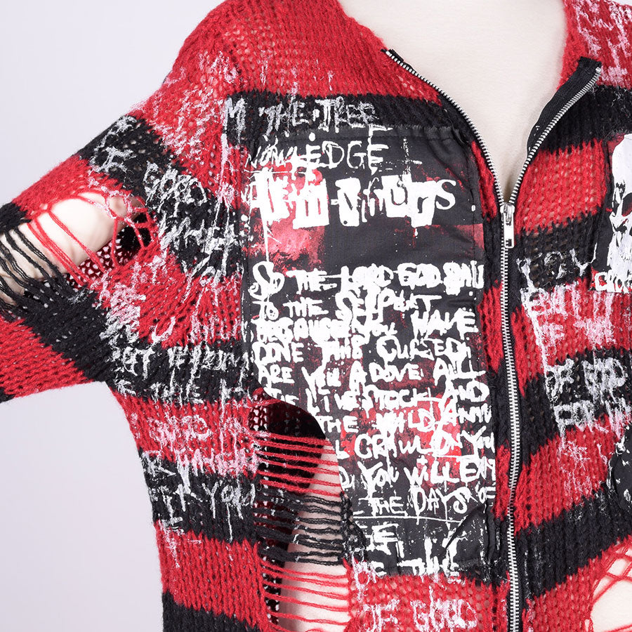 Destroy Border Mohair Cardigan / RD-BK – h.NAOTO WEBSHOP