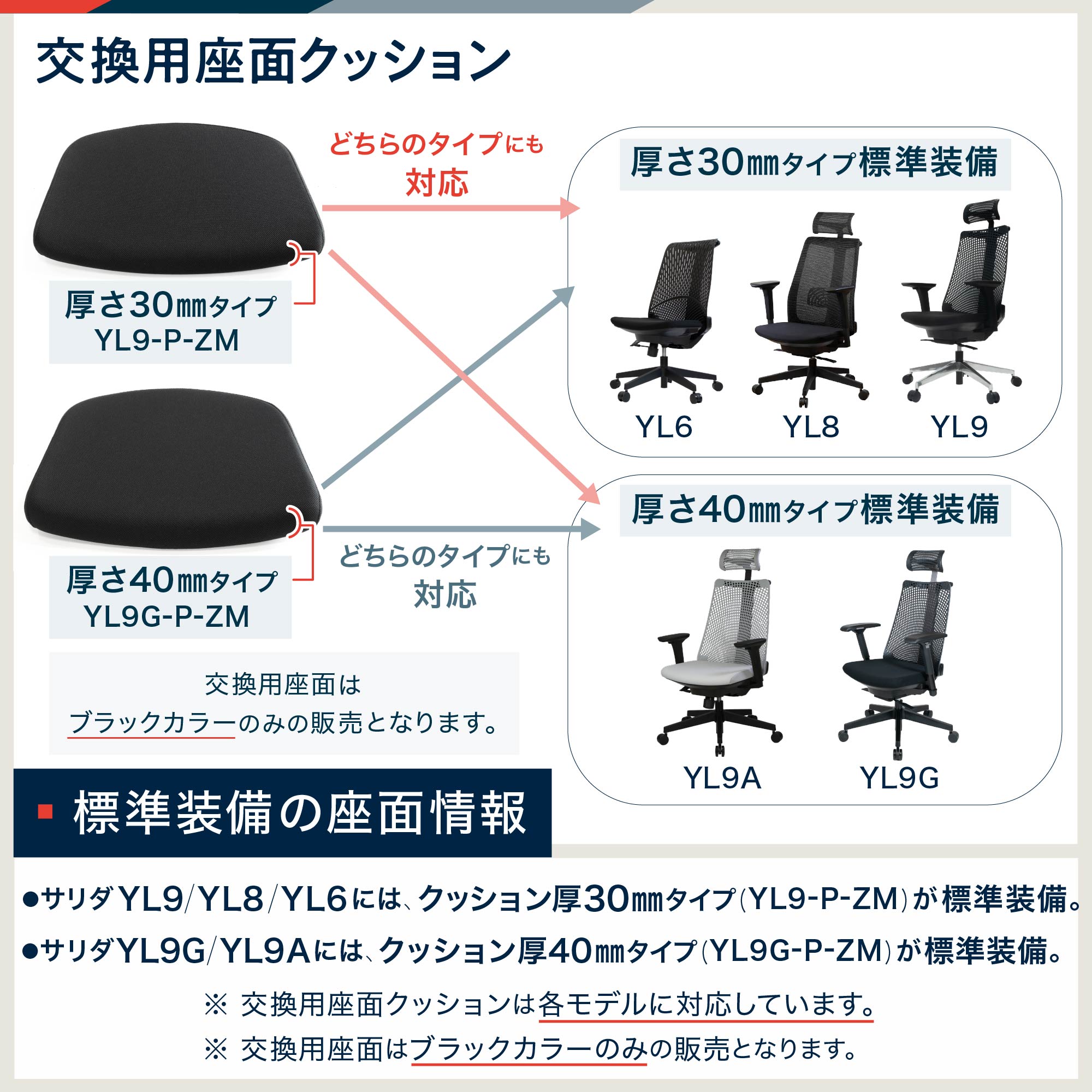 交換パーツ］サリダチェア 座クッション YL9-P-ZM ［標準タイプ］