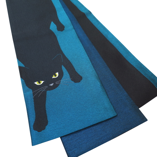 送料無料】撫松庵 半幅帯 ボーダー猫(ターコイズ)｜祭屋 そなみ呉服店