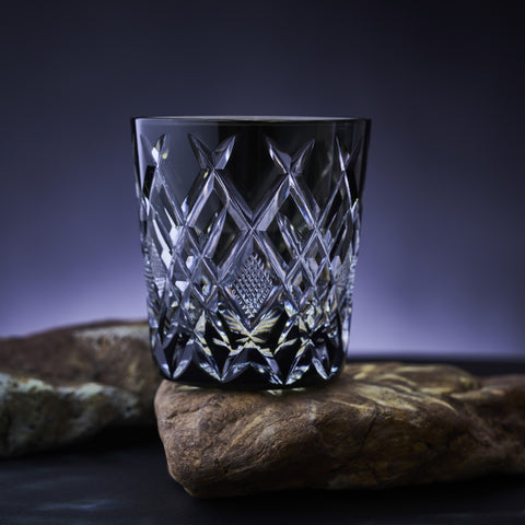 江戸切子 伝統工芸士 木村泰典 作 矢来魚子紋 オールドグラス 黒