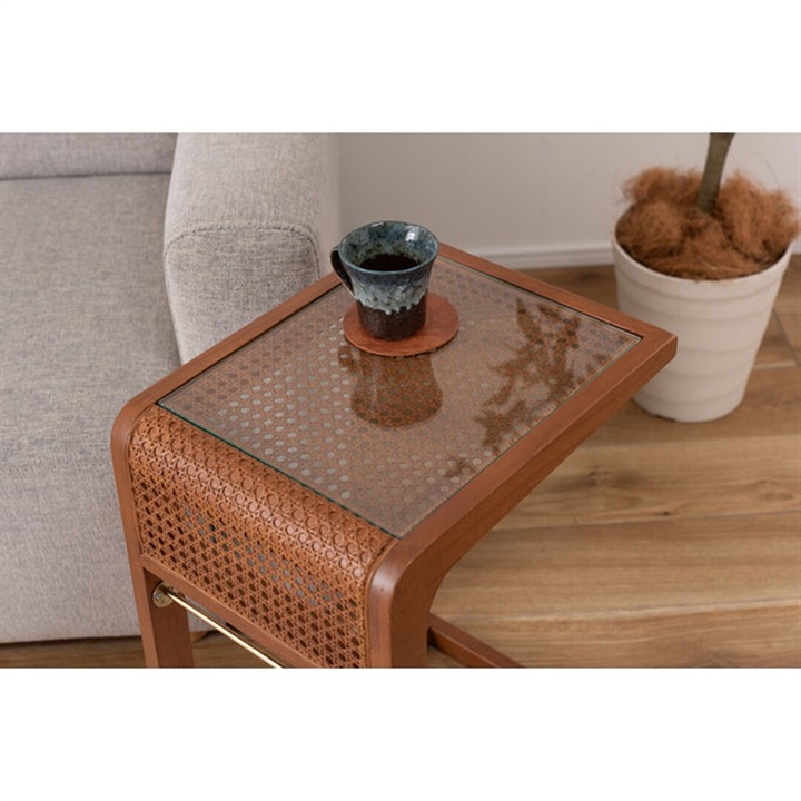 ラタンメッシュガラスサイドテーブル｜てんとてん｜インテリア雑貨
