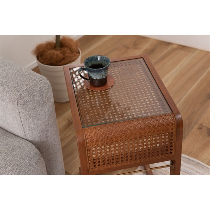 ラタンメッシュガラスサイドテーブル｜てんとてん｜インテリア雑貨