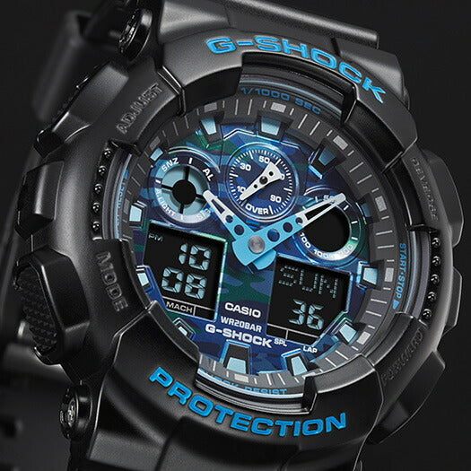 G-SHOCK GA-100CB-1AJF メンズ アナデジ ブラック ブルー 迷彩 – THE
