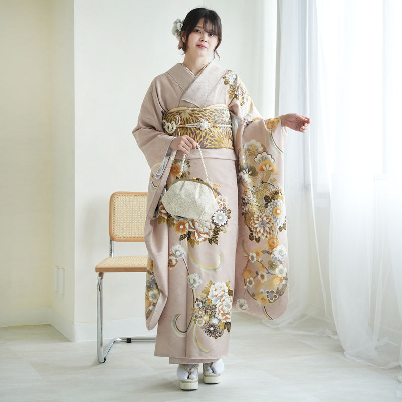 レンタル】振袖 着物セット 正絹着物+正絹袋帯 成人式 晴れ着 往復送料