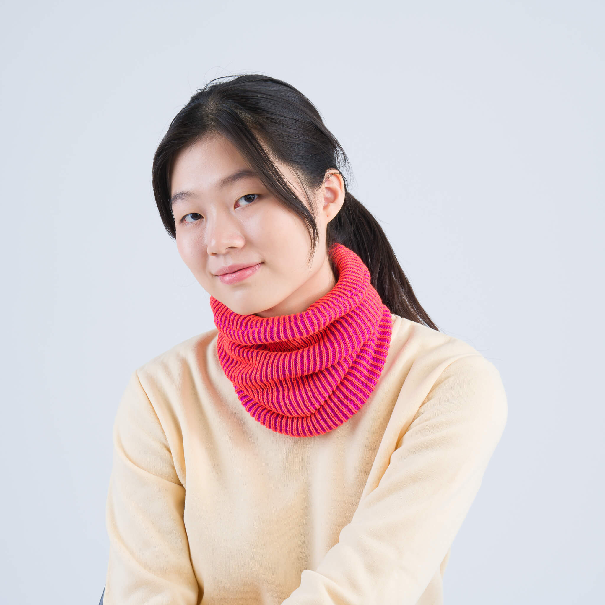 Cozy Knit Snood Two Tone Stretch Neckwarmer Mens Womens Pink, Lime
