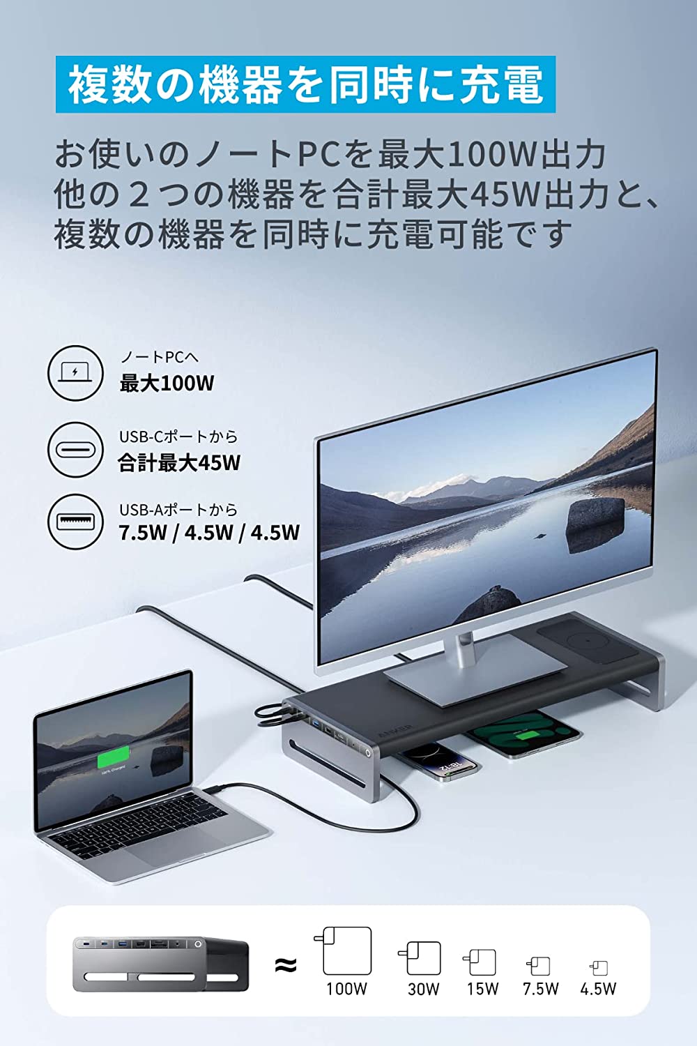 Anker 675 USB-C ドッキングステーション (12-in-1, Monitor Stand