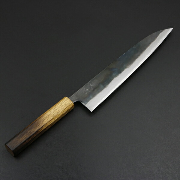 楽天市場】東周作 柳刃包丁 片刃 240mm青紙2号 霞研ぎ仕上げ 八角水牛