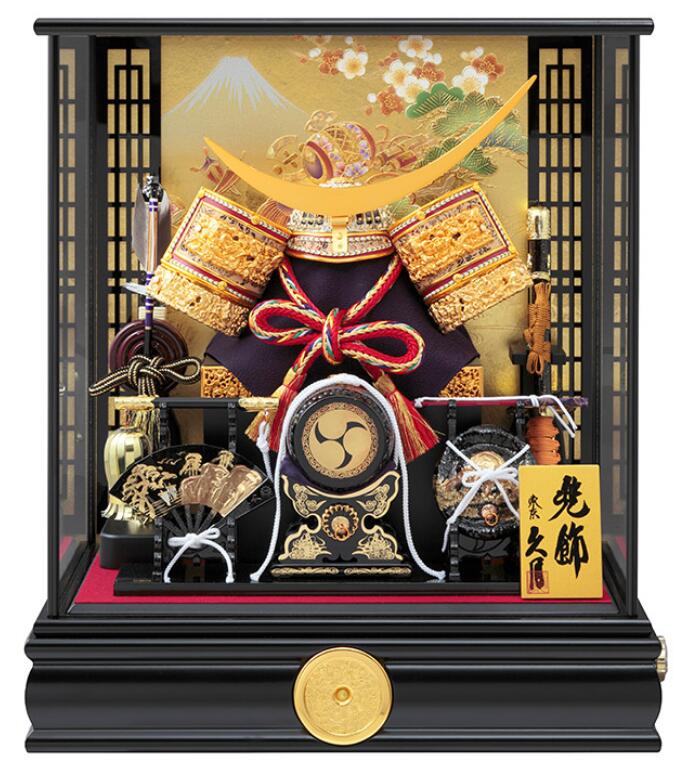 五月人形 兜 久月 オルゴール付き ガラスケース こどもの日 五月人形