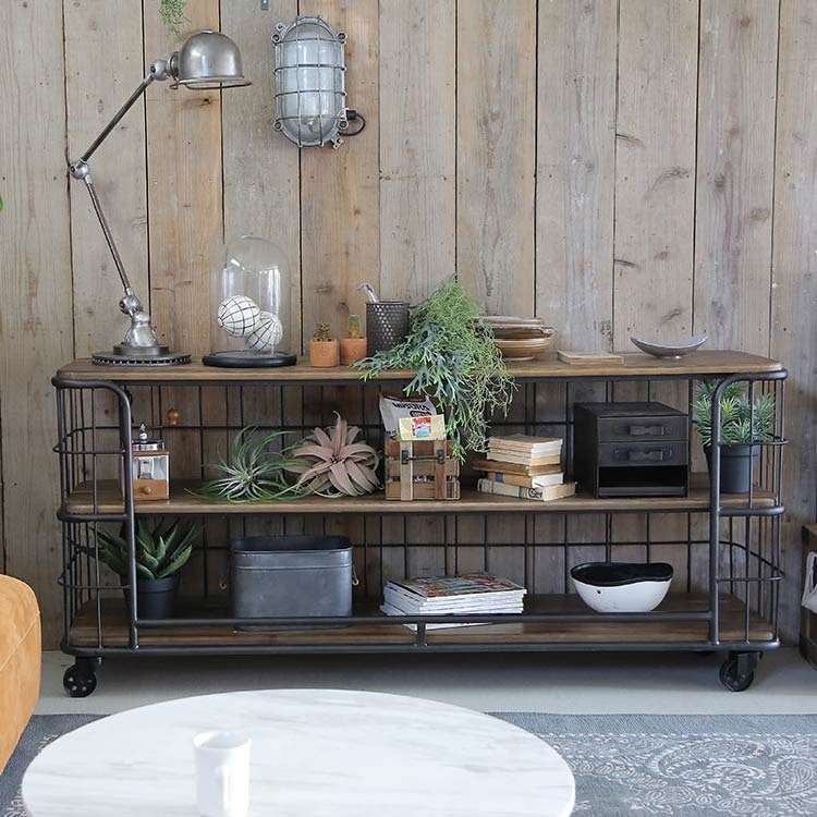 ノットアンティークス 無垢材 インダストリアル ローテーブル 車輪付き