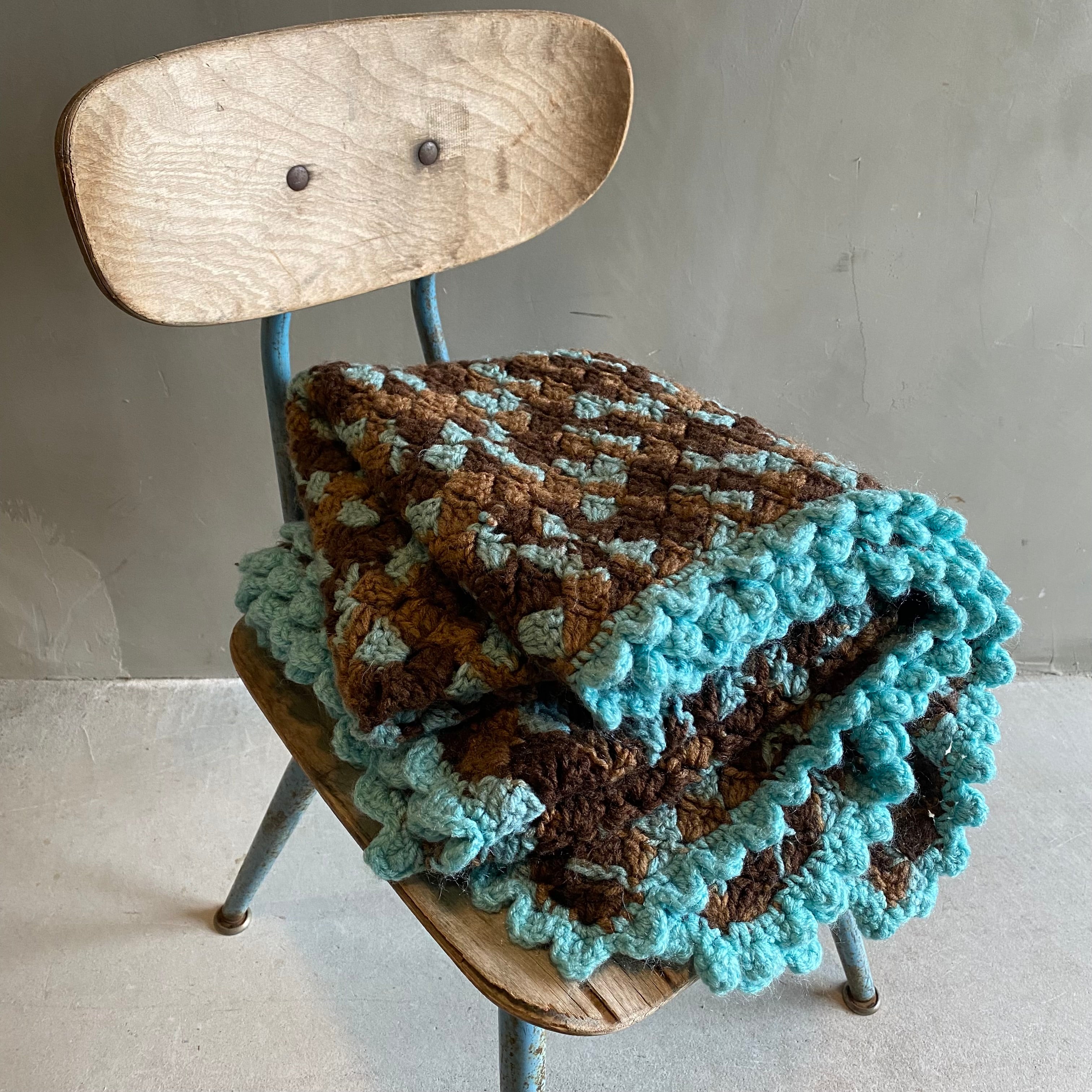 1970s USA vintage】グラニーブランケット ブルー×ブラウン – 雑貨屋ポッポ