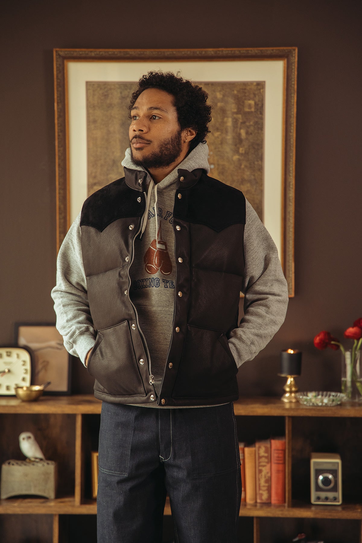 The Real McCoys Deerskin Down Vest | Black | Canoe Club