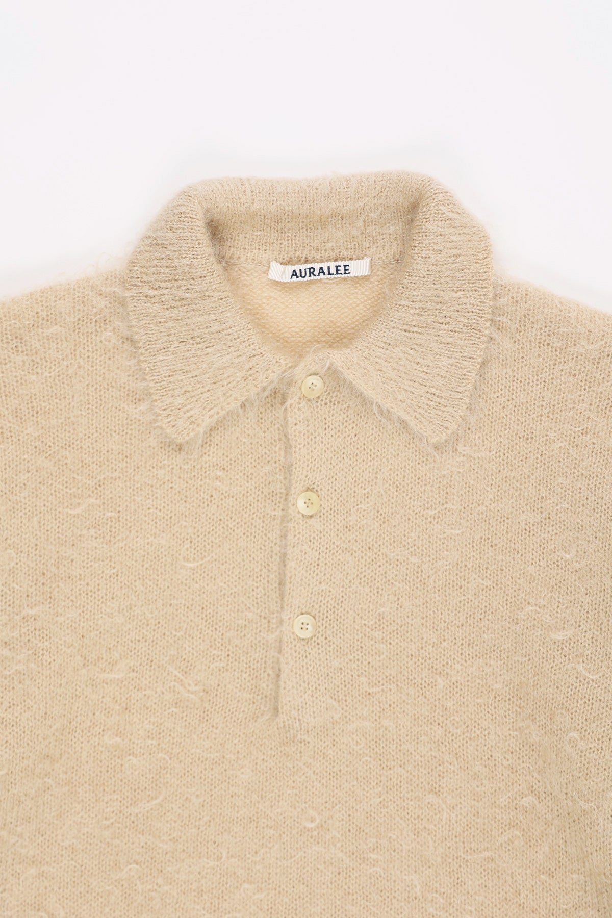 Auralee Brushed Super Kid Mohair Knit Polo | Beige | Canoe Club