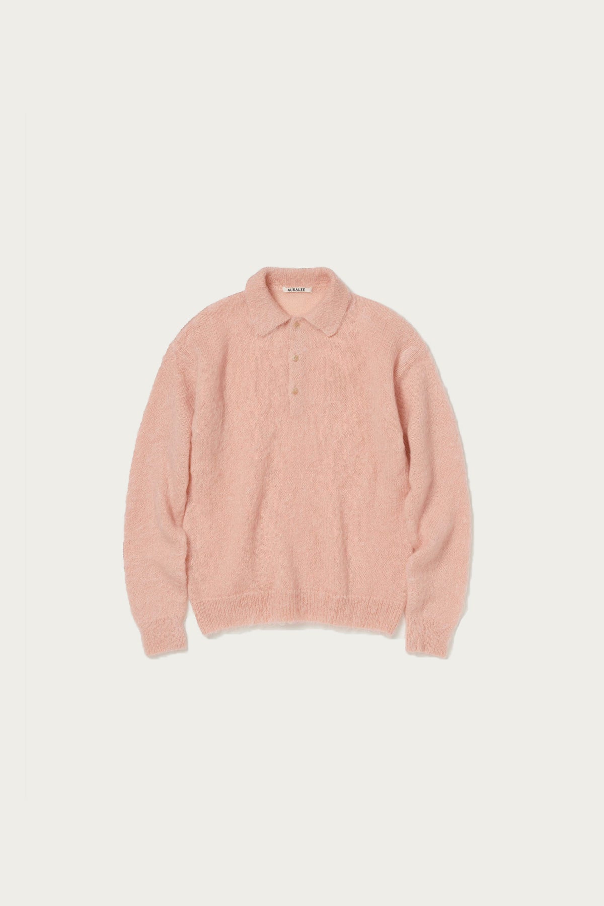 Auralee Brushed Super Kid Mohair Knit Polo | Pink Beige | Canoe Club