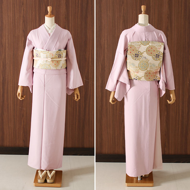 洗える着物 江戸小紋 袷 毛万筋 薄紅梅 M L サイズ 街着屋 日本製 女性