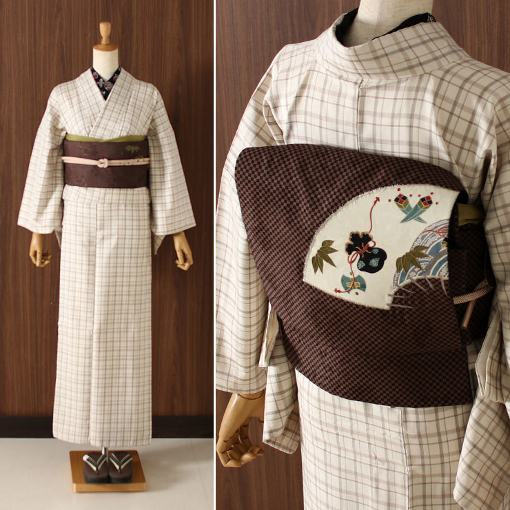 京袋帯 名古屋帯 2way なごや帯 扇に宝（チャ×クロ）茶 黒 着物 お太鼓