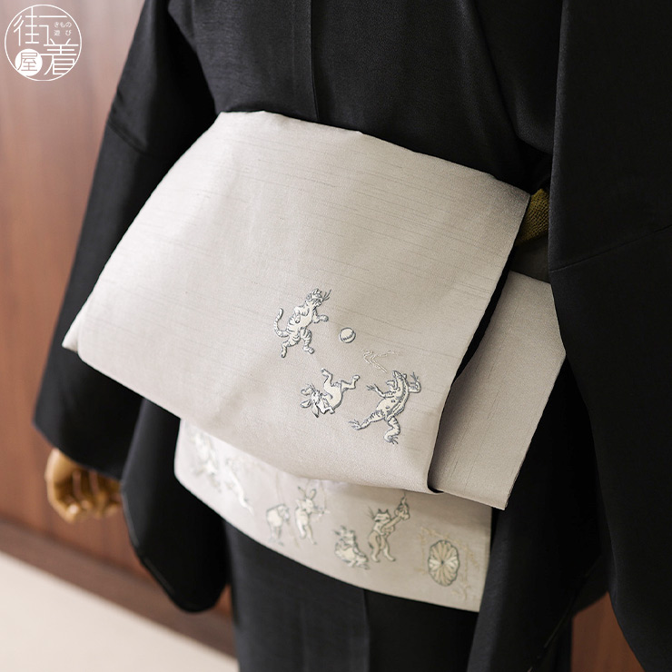 撫松庵 なごや帯 袋帯 日本製 一重太鼓 猫獣戯画刺繍 103-110-012 05