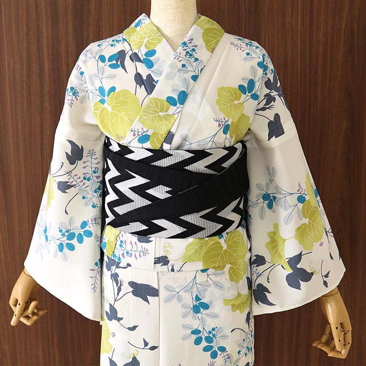 洗える 浴衣 ] 萩夕顔（レモンイエロー 100-337-140-14）ゆかた セオα