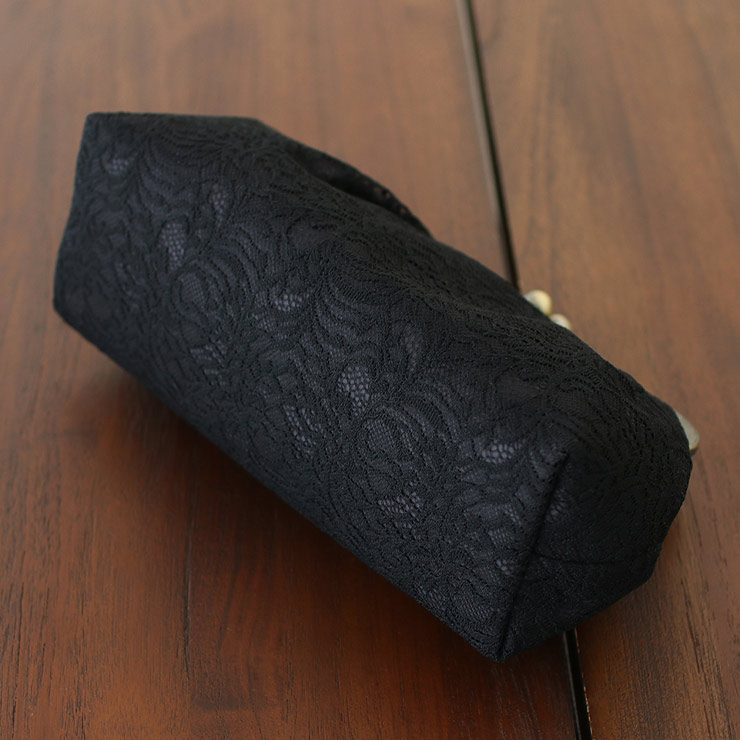 レース がま口 2way バッグ ( ブラック ) 黒 ゴールド アンティーク調