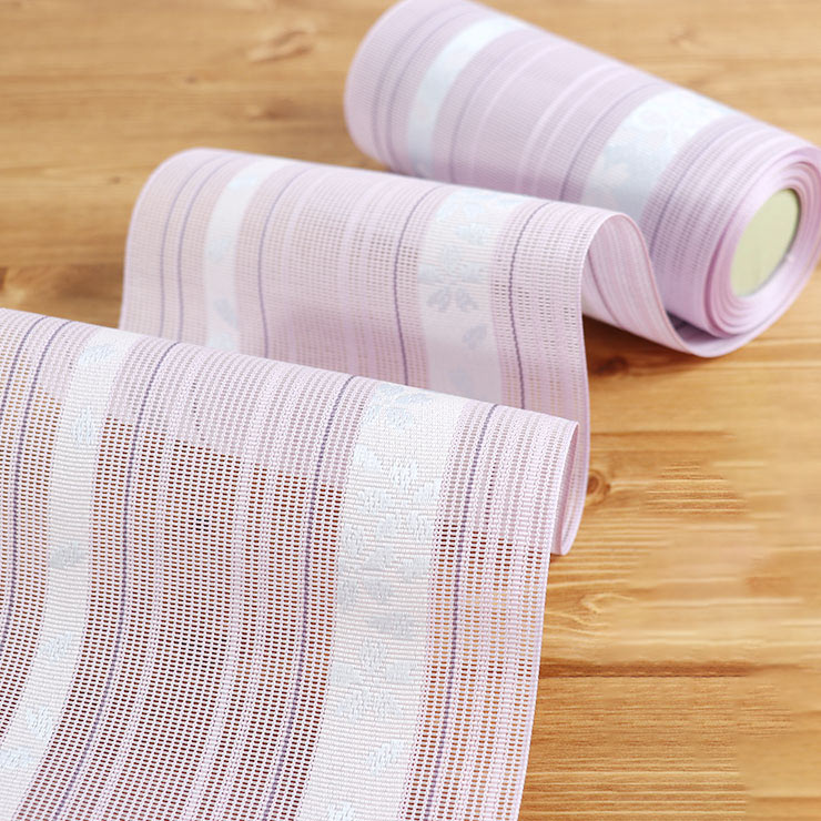 本場筑前「博多織」紗夏帯 - 献上柄 桜 (薄紫) 正絹 半幅帯 単衣帯