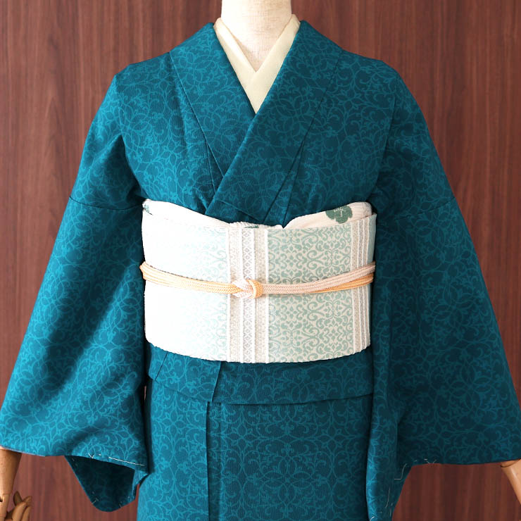 洗える 着物] 小紋 着物 袷 蔦 ターコイズ ブルー JMA-51 無地感 色