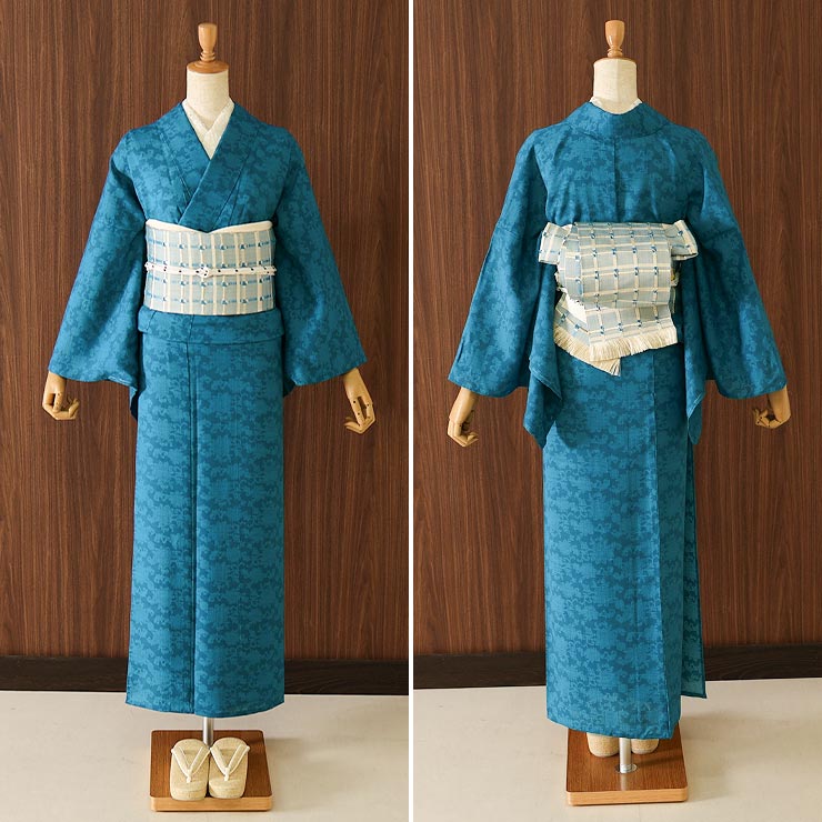 夏きもの] 洗える 着物 単衣 東レセオα 華唐草 (ターコイズブルー) JM