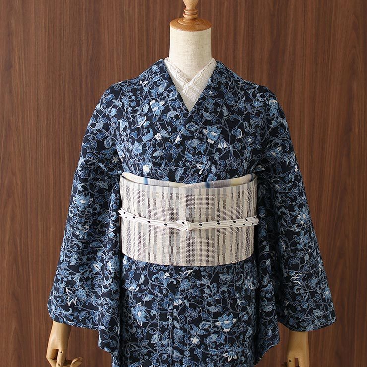 帯 名古屋帯 洗える 京袋名古屋帯 単衣 用 矢鱈縞に市松 生成り 日本製