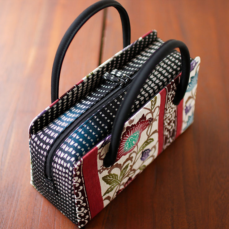 お洒落バッグ] 利休バッグ モダン更紗 エンジ 日本製 更紗 紅型調