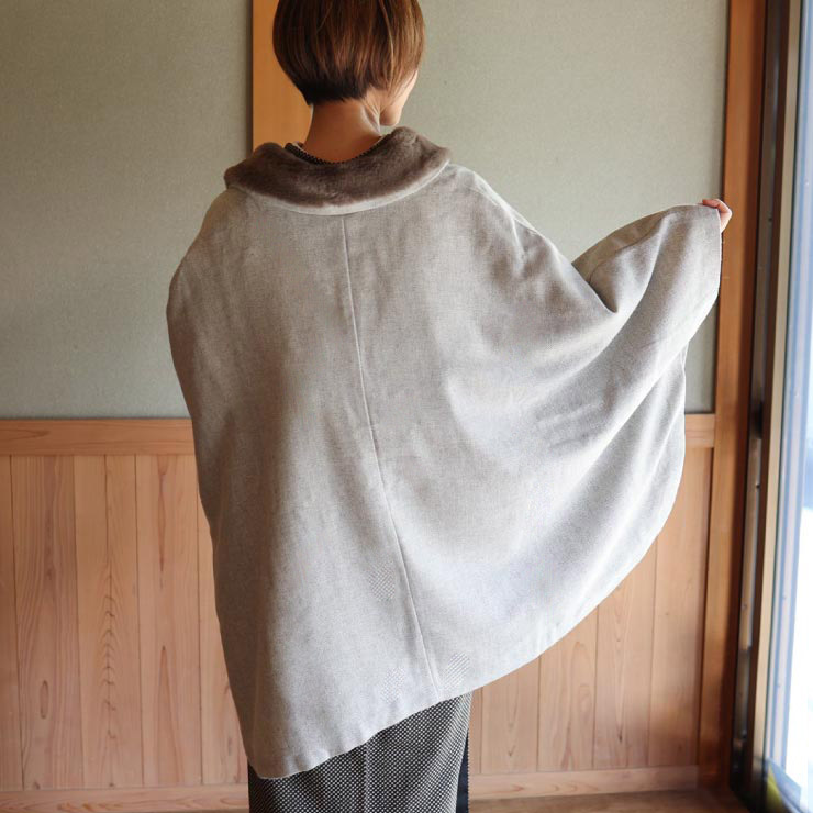 和洋兼用 JAPAN MODE 高級 ケープ コート ヘリンボーン 薄グレー