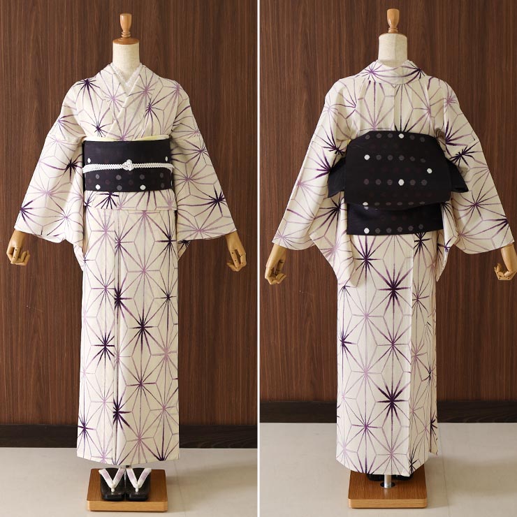 TORAY（東レ） [セオα] 浴衣 にじみ麻の葉(生成り×紫色） ゆかた セオ
