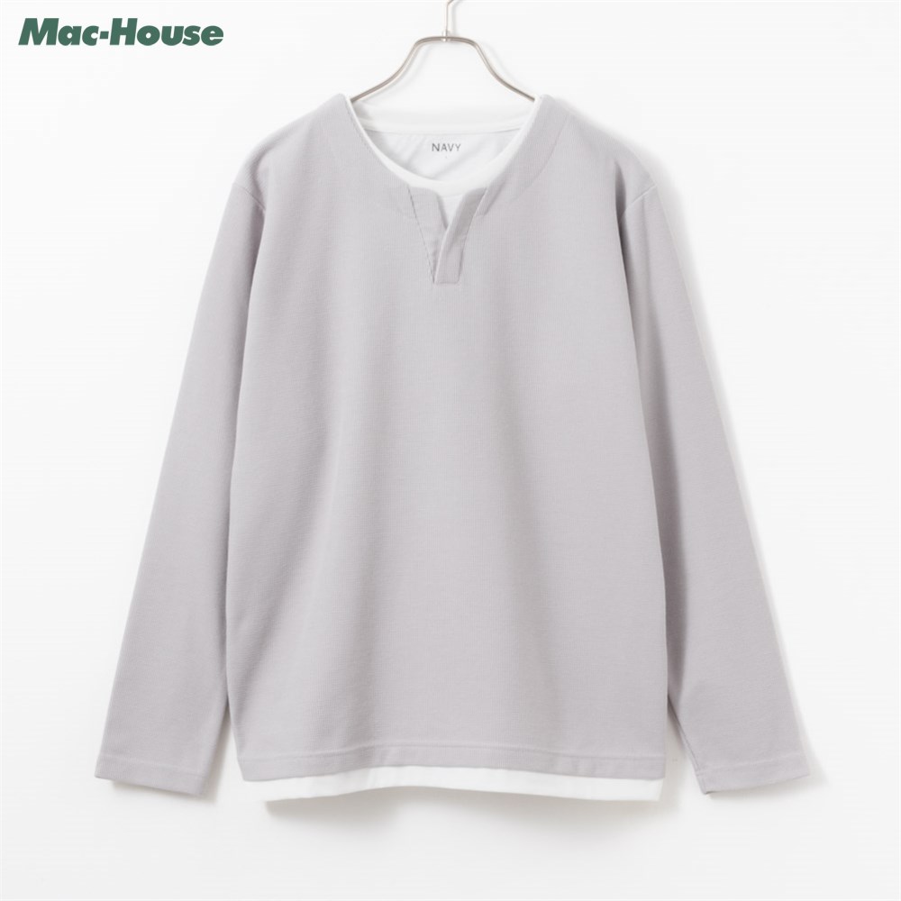 NAVY Tシャツ メンズ 長袖 フェイクレイヤード 無地 ロンT キーネック