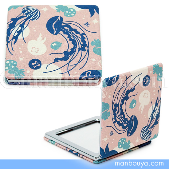 クラゲ グッズ 水族館お土産 コンパクトミラー 四角 拡大鏡 携帯用