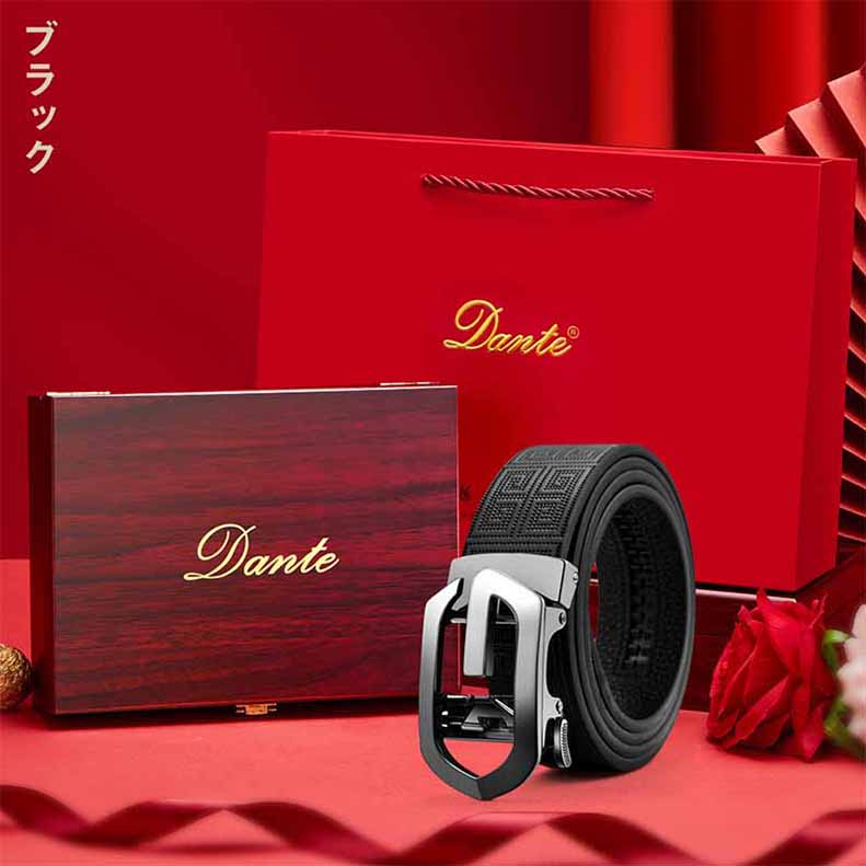 ギフト箱ベルト メンズ 本革 オートロック式 バックル 無段階 穴なし