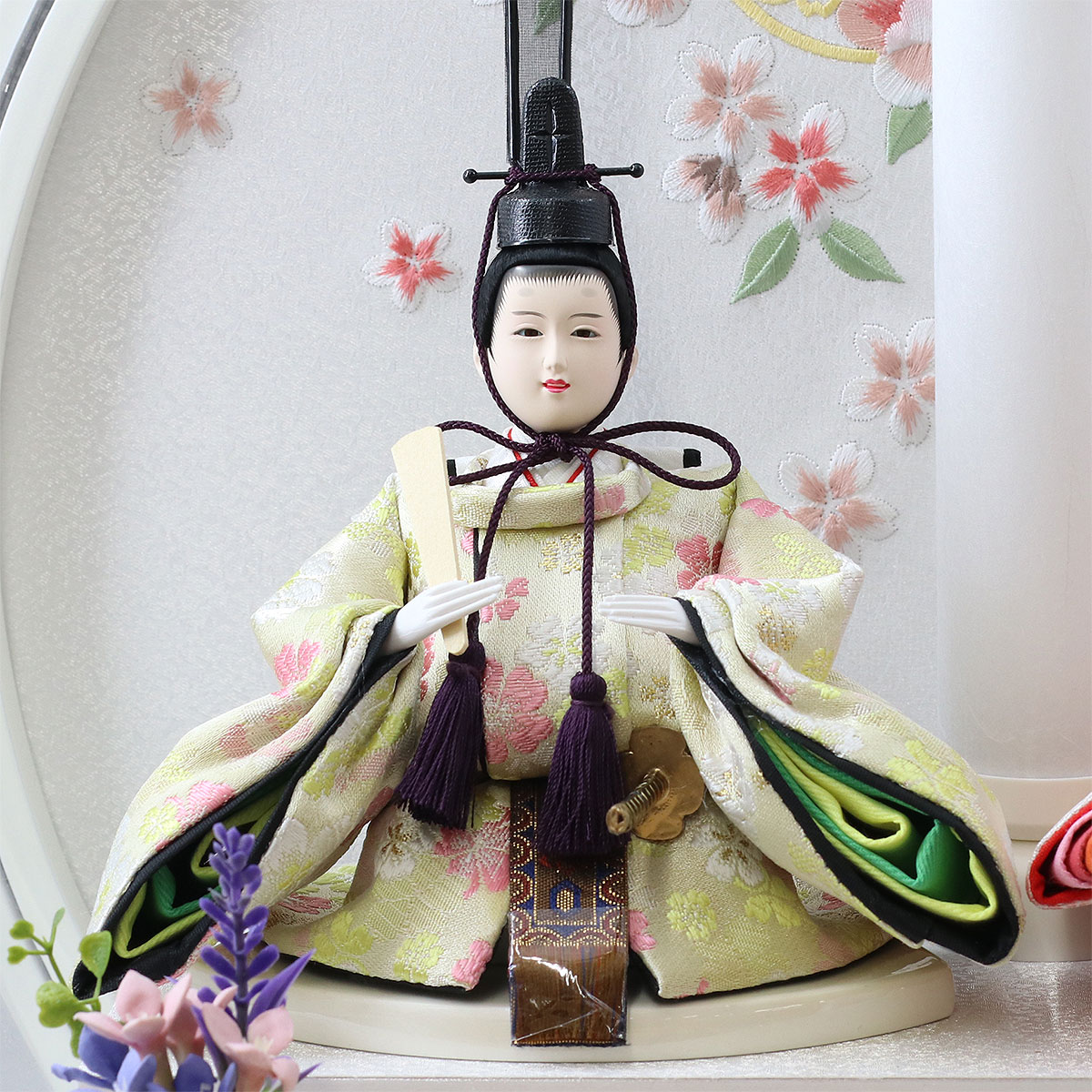 雛人形 ケース飾り 円形 丸型 白塗り アクリルケース 親王飾り