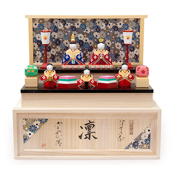 雛人形 伊予一刀彫 凛 五人飾り コンパクト 木製 一刀彫 南雲工房