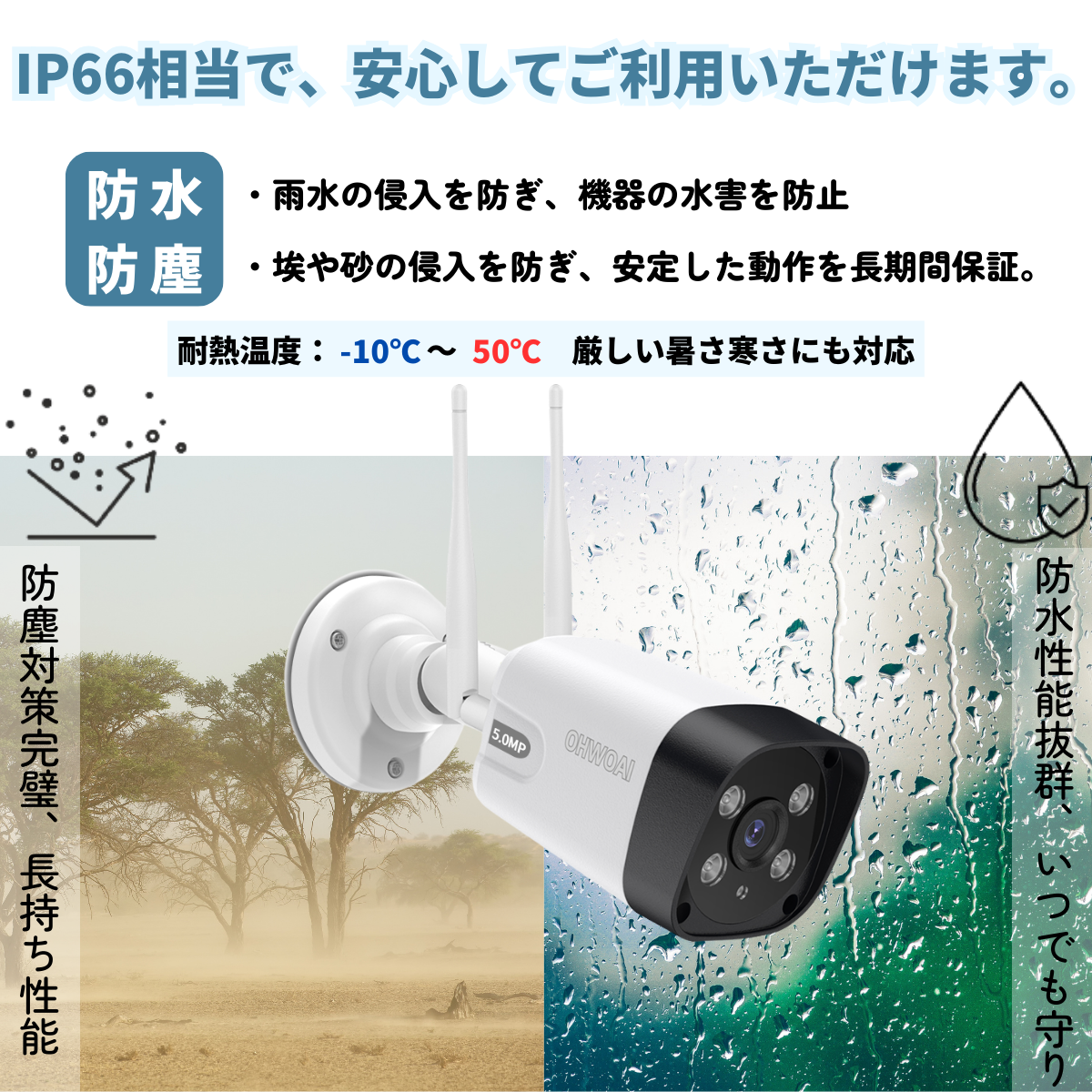 防犯カメラ 屋外 wifi 家庭用 セット ワイヤレス モニター付き 500万
