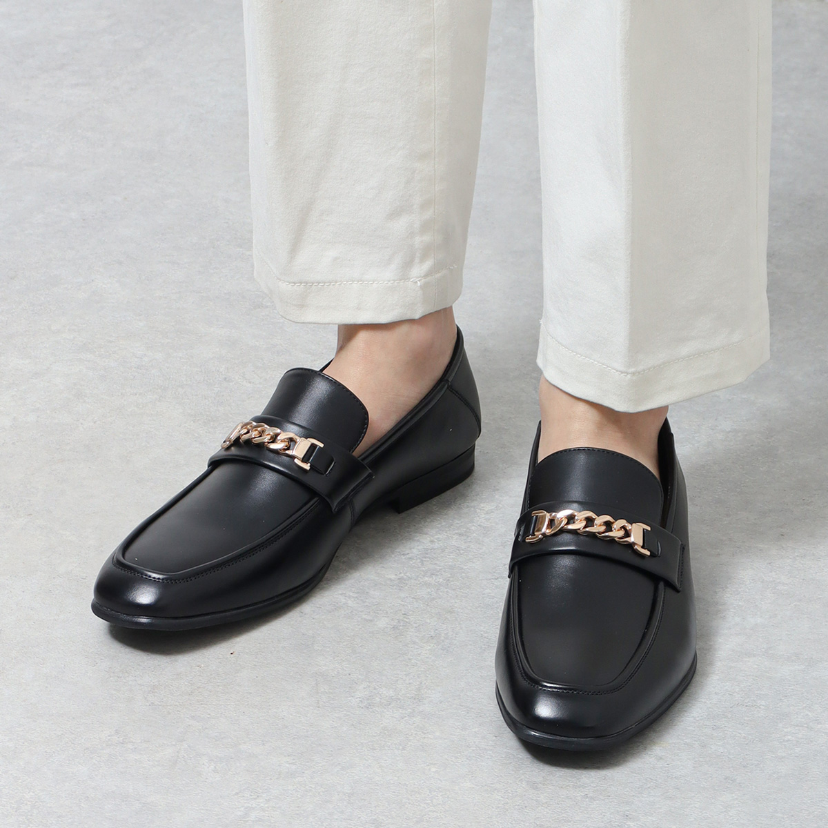 AAA+（サンエープラス） 靴 ローファー メンズ かかとが踏める 鎖 金具