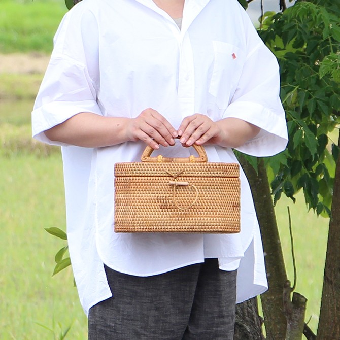 ベトナムラタン製 アジアンバニティかごバッグ ※バスケット かご 収納