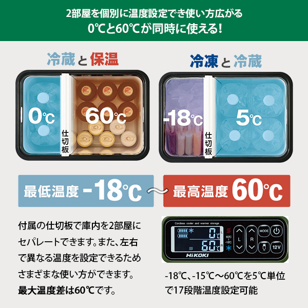 台数限定特価】HiKOKI コードレス冷温庫 UL18DBA(WMGZ) 蓄電池2個