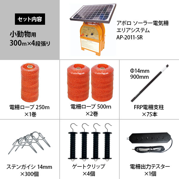 アポロ ソーラー電気柵 エリアシステム AP-2011-SR FRP支柱仕様 小動物