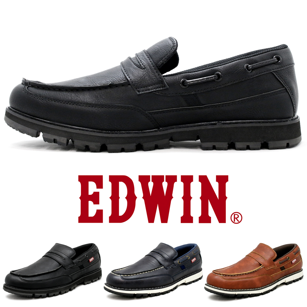 EDWIN（エドウィン） ローファー 防水 カジュアルシューズ 紐なし