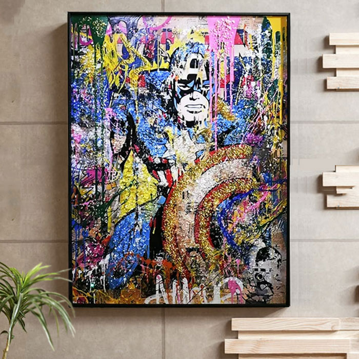 60×80cmフレーム付おしやれでモダンなアートパネル・水晶絵 アメコミ