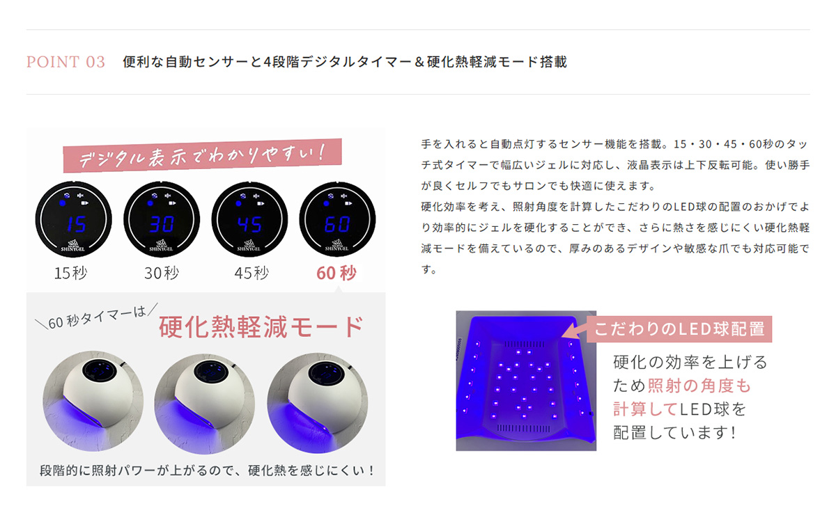 SHINYGEL：ジェルネイル用 LEDランプ 18W（ネイル用LEDライト